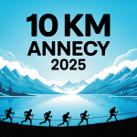 Illustration 10 km annecy 2025 lac montagne et coureurs