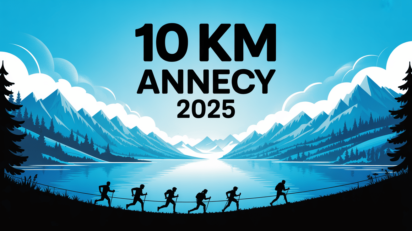 Illustration 10 km annecy 2025 lac montagne et coureurs