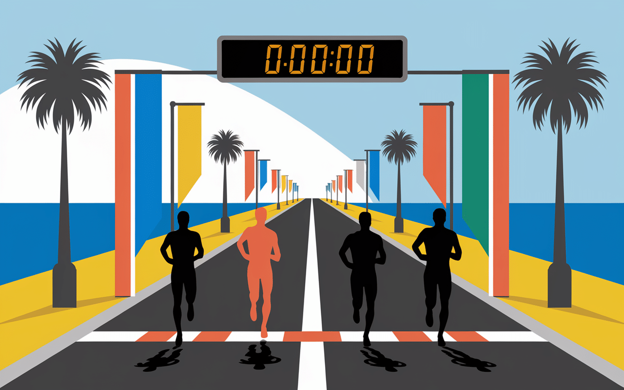 Départ ligne 10 km de Nice 2025 silhouettes coureurs