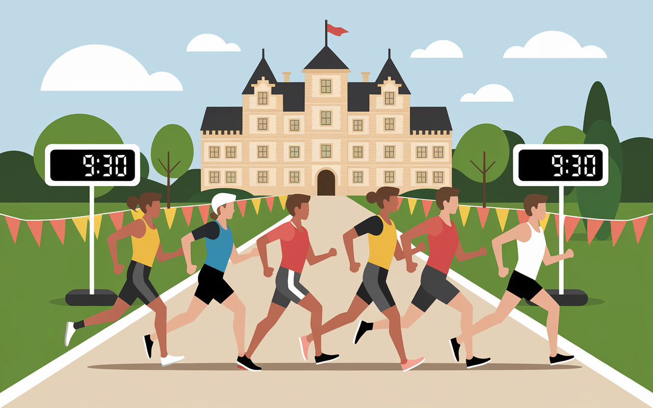 Ligne de départ 15 km de Versailles avec coureurs