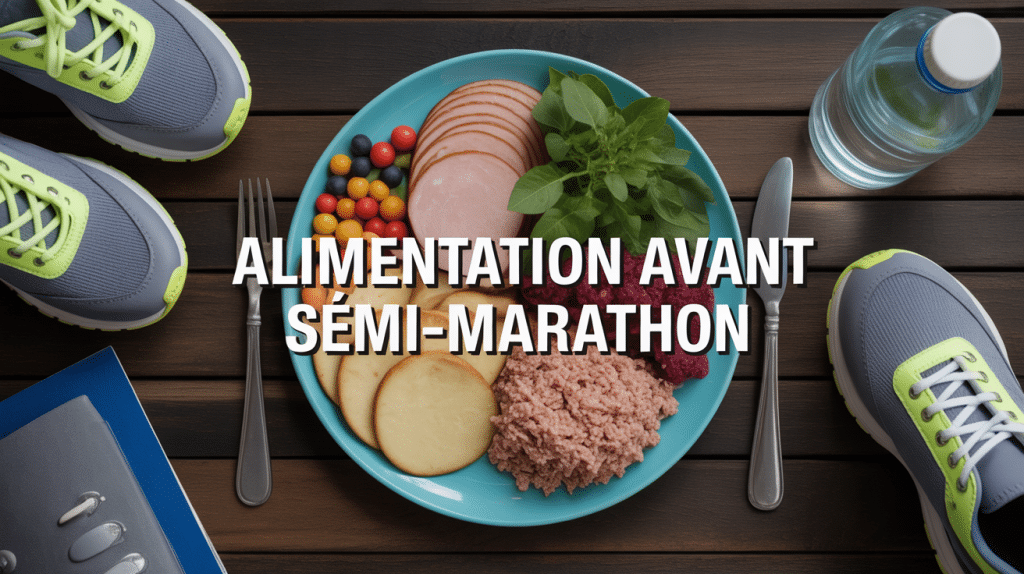 alimentation avant semi marathon assiette pâtes légumes chaussures