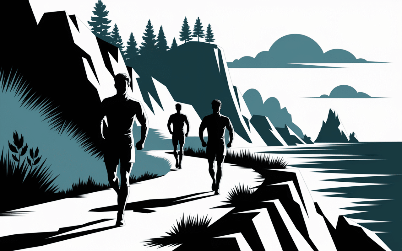 belle ile en trail coureurs silhouettes sentiers côtiers falaises