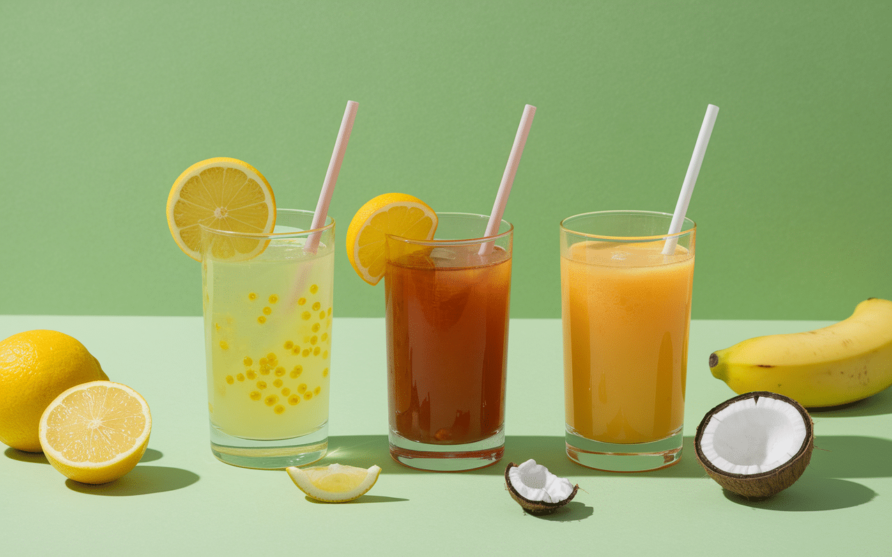 Trois boissons anti crampes maison avec ingrédients