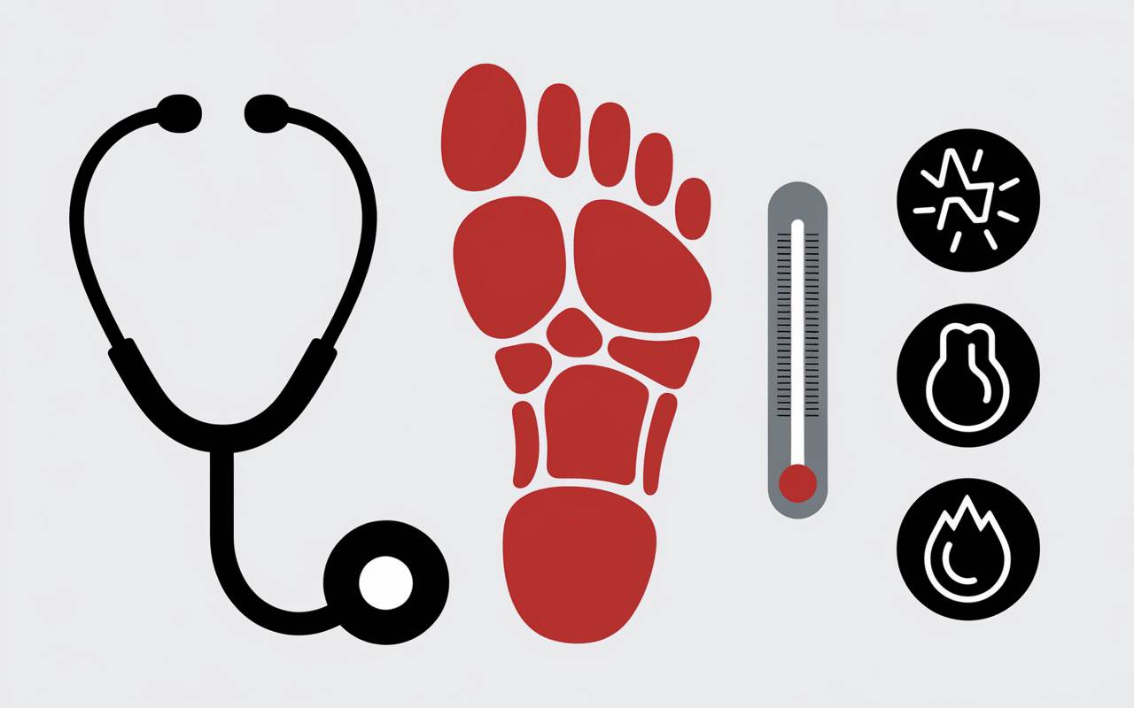 Schema medical causes brulure dans le pied
