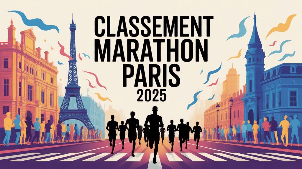 Classement marathon de Paris 2025 image festive silhouettes coureurs