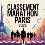 Classement marathon de Paris 2025 image festive silhouettes coureurs