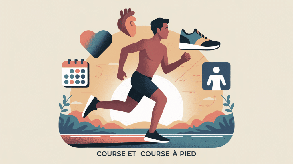 Synthèse visuelle des bienfaits de la course a pied, silhouette et icônes santé