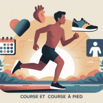 Synthèse visuelle des bienfaits de la course a pied, silhouette et icônes santé