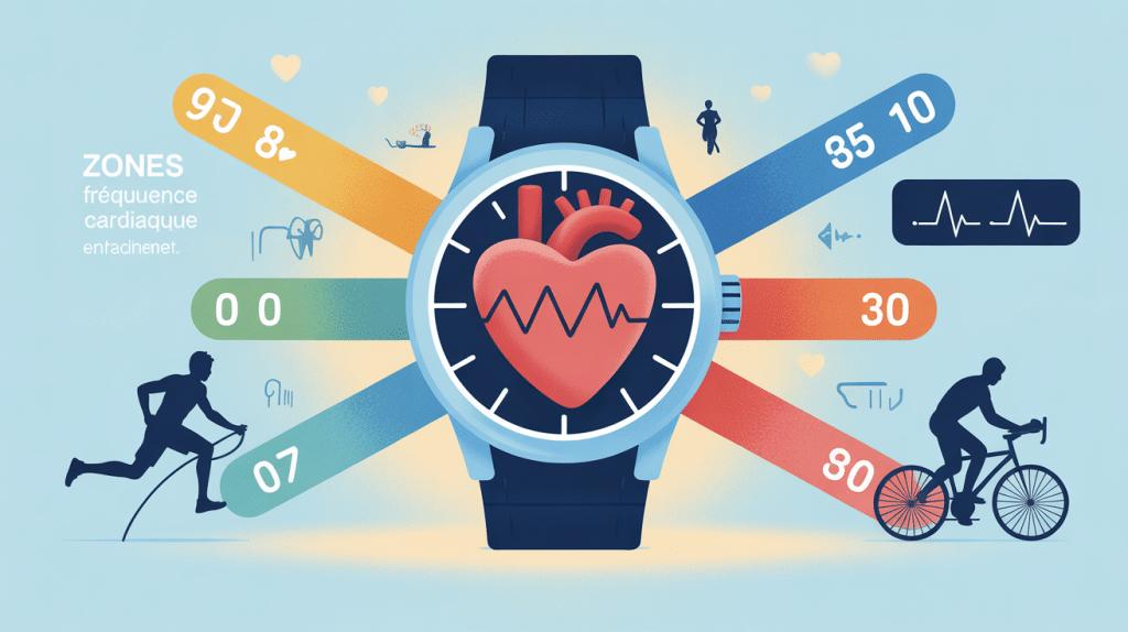 Illustration calculateur zone de frequence cardiaque montre et anneaux