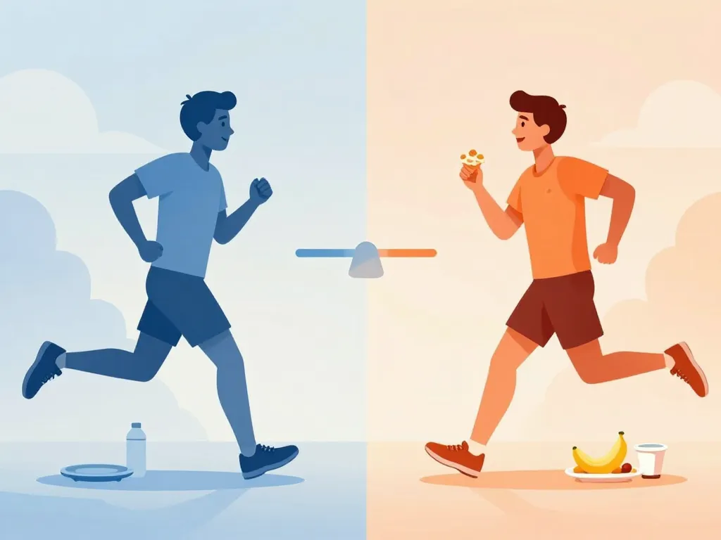 Image décision : courir avant ou apres manger, coureurs contrastés