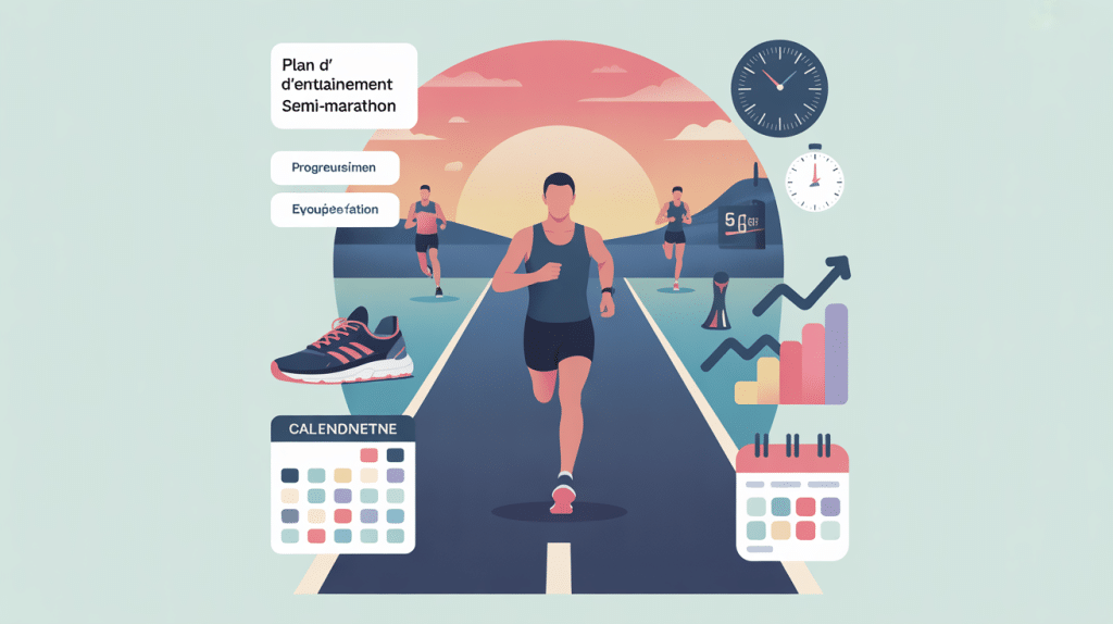 Illustration plan d entrainement semi marathon route sinueuse coureurs