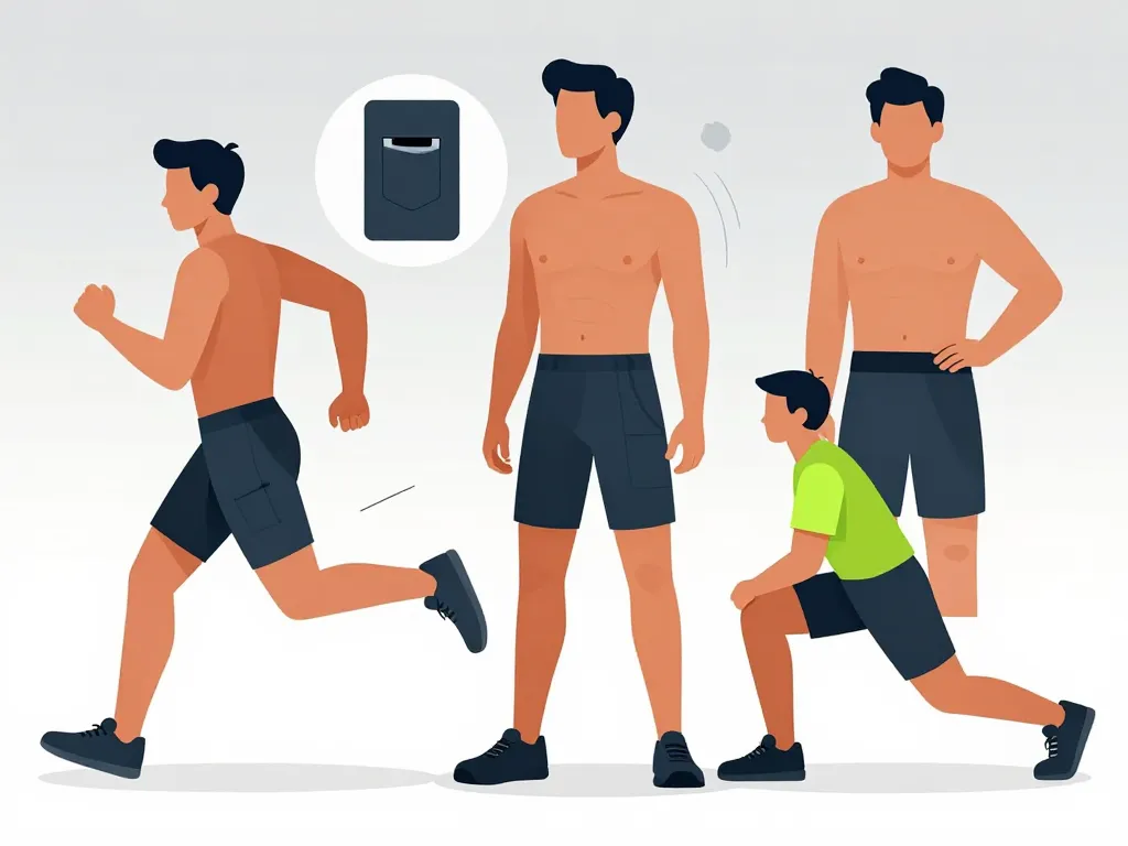 short 2 en 1 homme variations longueur coupe et poches selon sport