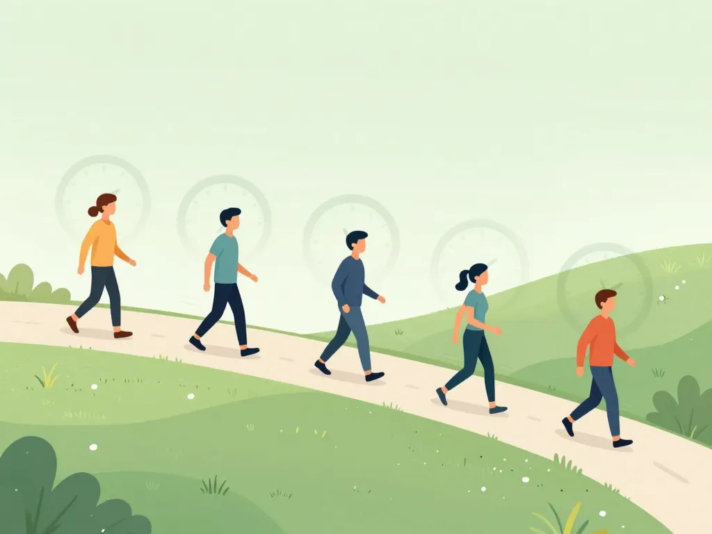 Illustration temps de marche pour 1 km montrant différentes allures et terrain