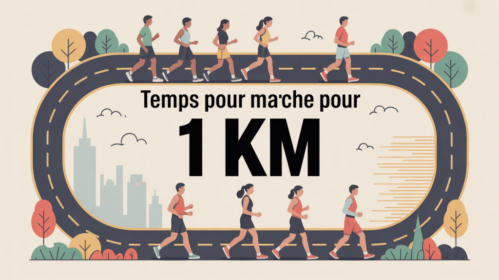 Illustration temps de marche pour 1 km chemin et silhouettes