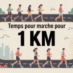 Illustration temps de marche pour 1 km chemin et silhouettes