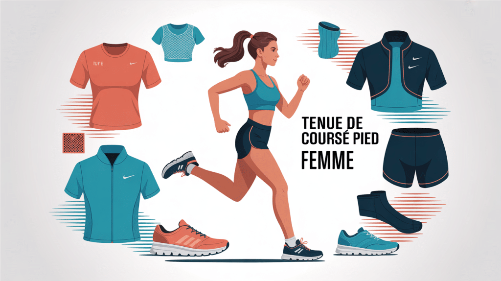 tenue course a pied femme flatlay corail turquoise