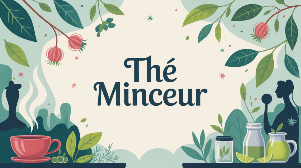 illustration globale thé minceur tasse feuilles ingrédients naturels