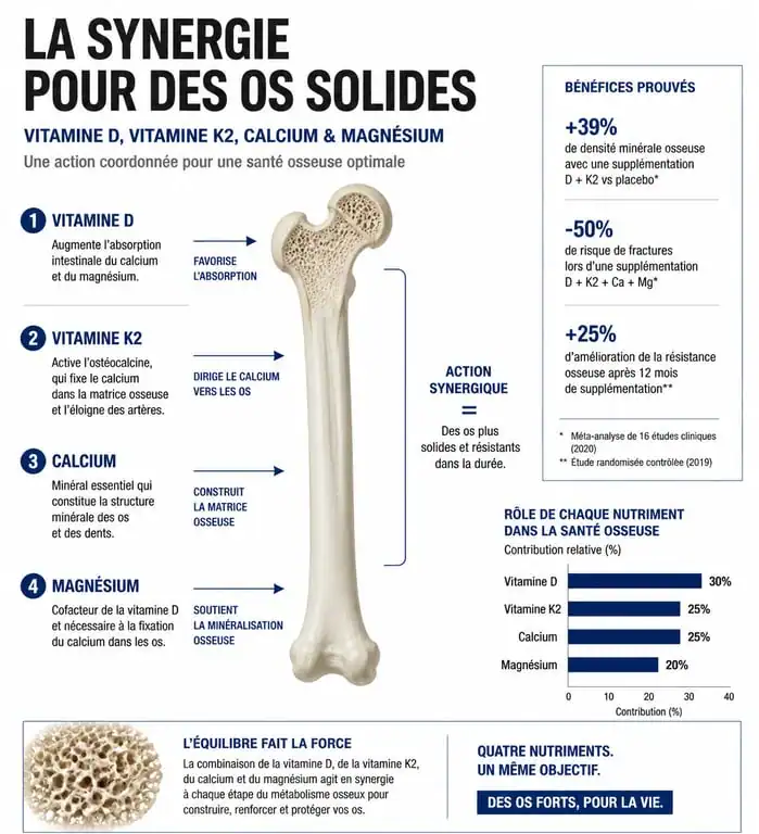 Infographie sur les vitamines et minéraux pour la santé des os et articulations