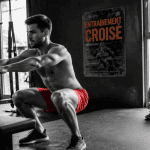 Homme squat et femme running, jogging et musculation