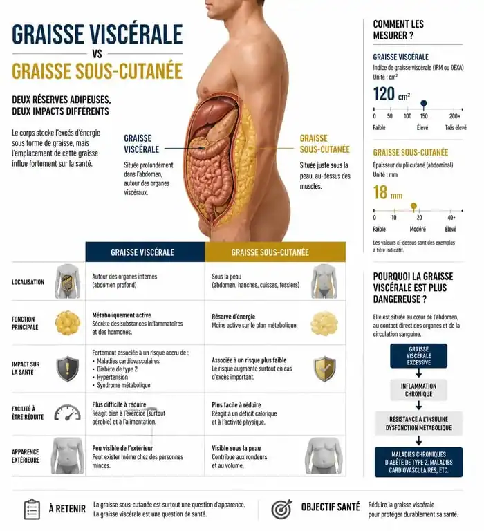 Schéma explicatif de la graisse viscérale et perte de poids homme