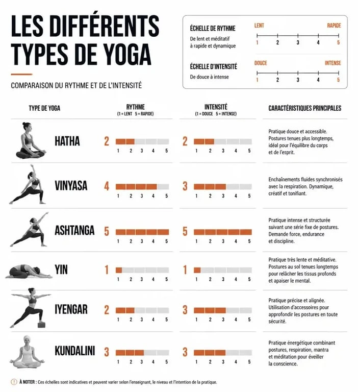 Infographie comparative des différents types de yoga pour choisir sa pratique