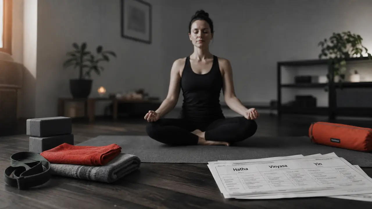Les differents types de yoga : tapis gris et postures Hatha Vinyasa Yin