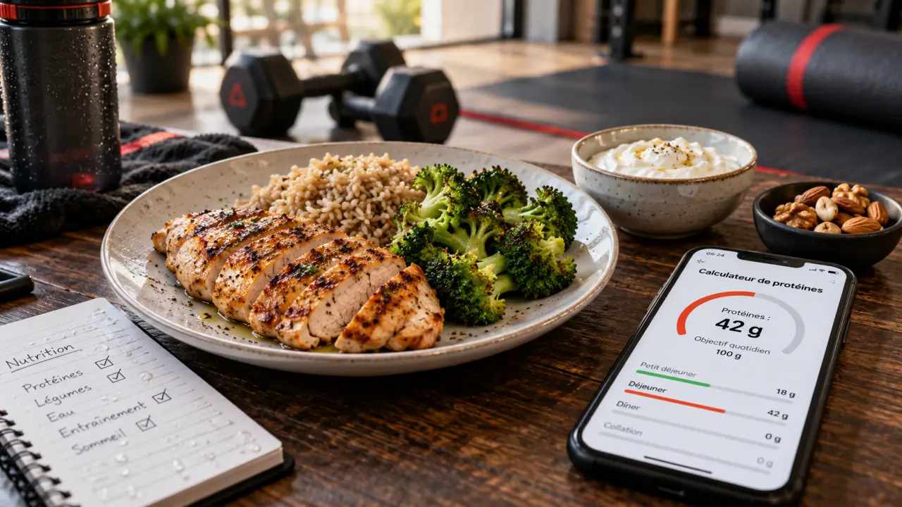 Alimentation pour prendre du muscle et perdre de la graisse : poulet, riz complet, brocoli, fromage blanc, noix